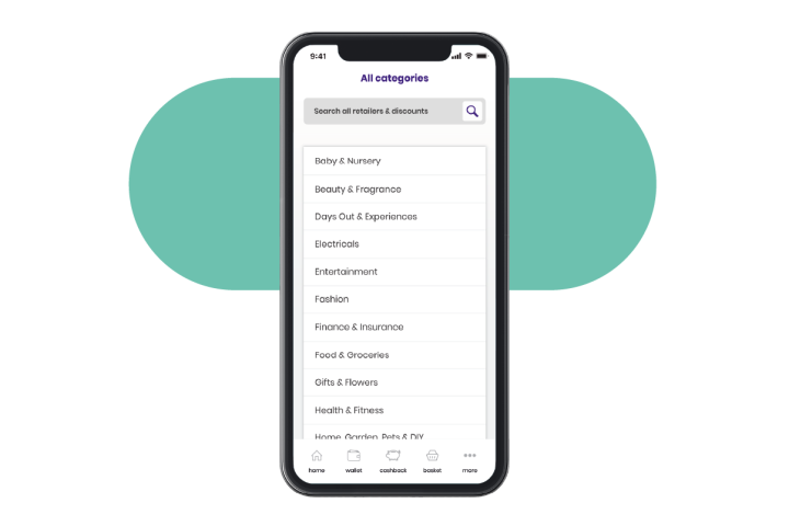 A screenshot of the cssc savings app showing a menu list of categories